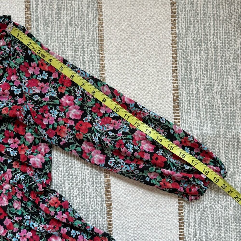 Zara Red Pink Black Green Floral Long Balloon Sleeves Midi Dress Women’s Small - Picture 8 of 12